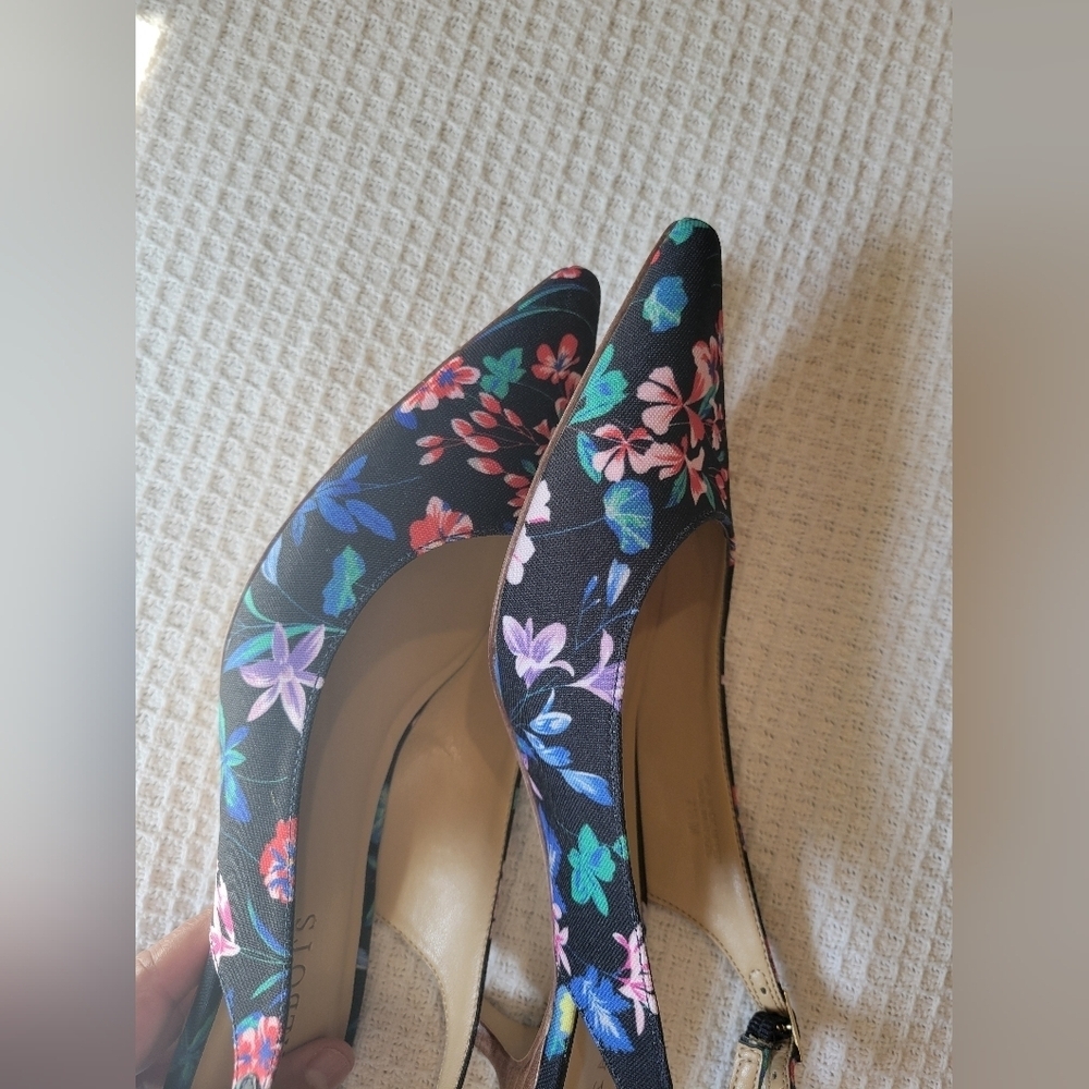 Talbots Women's Floral Slingback Heels - Black - Picture 9 of 11